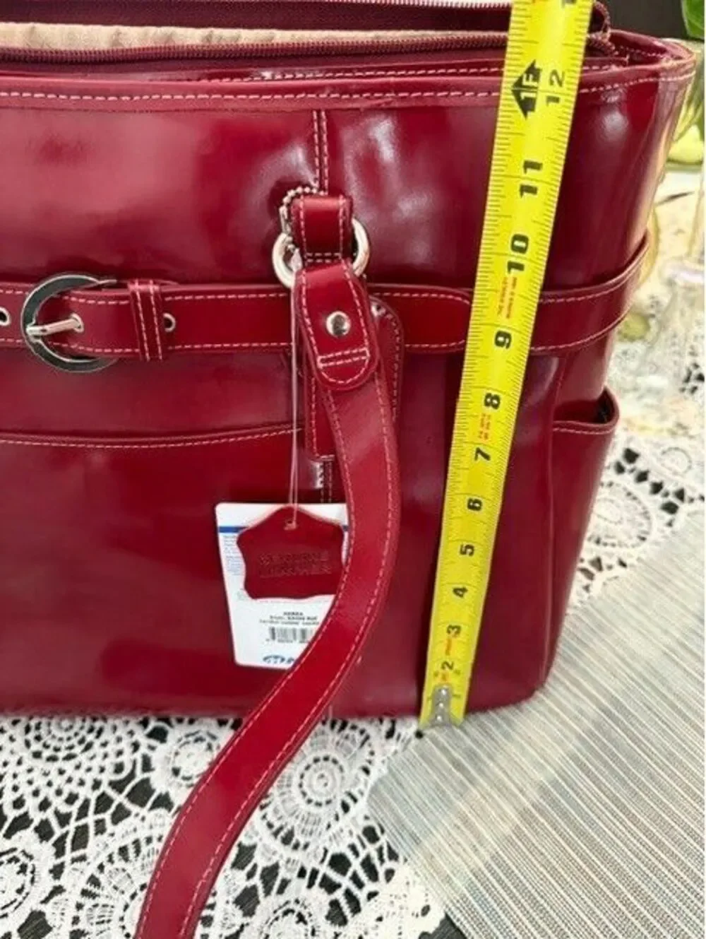 NWT McKlein Serra laptop tote real leather in red silver hardware - STUNNING